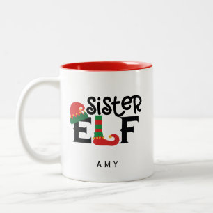 Personalised Sister Elf Two-Tone Coffee Mug