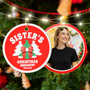 Personalised Sister's Photo Christmas Tree Ceramic Ornament