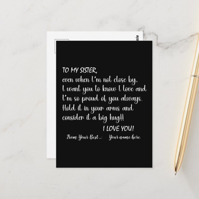 Personalised Sisters To My Sister I Love You Postcard (Front/Back In Situ)