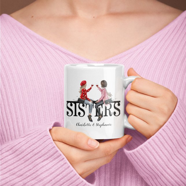 Personalised Sisters Watercolor  Coffee Mug (Personalized Sisters Watercolor Coffee Mug)