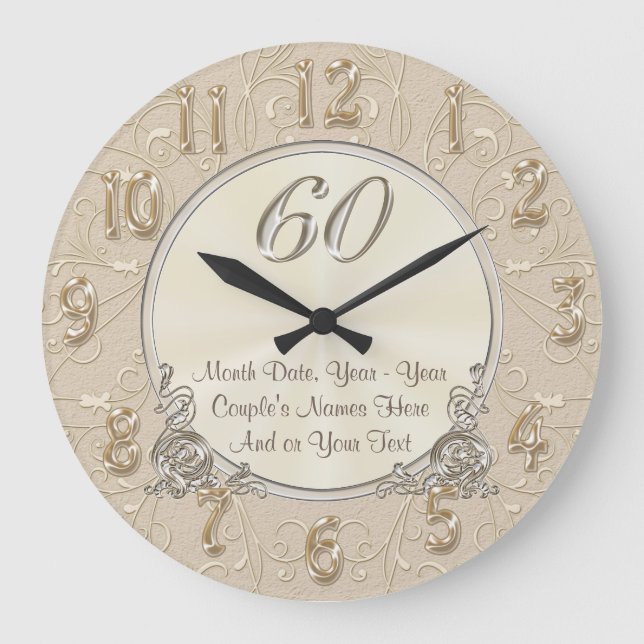 Personalised Sixtieth Anniversary Gifts, CLOCK (Front)