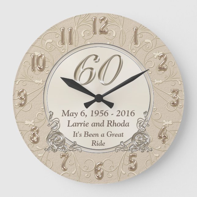 Personalised Sixtieth Wedding Anniversary Gifts Large Clock (Front)