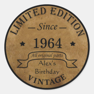 Personalised sixty vintage 60th birthday gifts classic round sticker