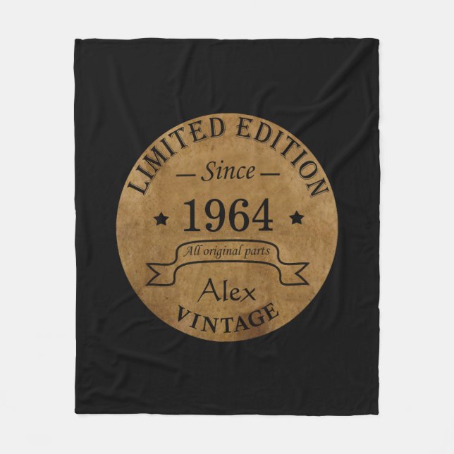 Personalised sixty vintage 60th birthday gifts fleece blanket (Front)