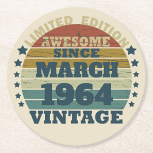 Personalised sixty vintage 60th birthday gifts  round paper coaster