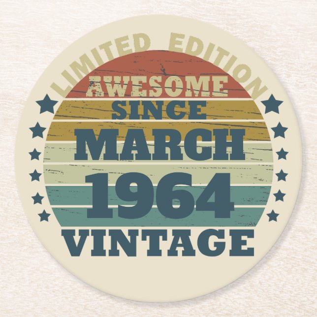 Personalised sixty vintage 60th birthday gifts  round paper coaster (Front)