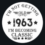 Personalised sixty vintage 60th birthday party classic round sticker<br><div class="desc">This vintage classic graphic design,  featuring an awesome typography font,  can add originality to your wardrobe collection. It is a great gift idea for men,  women,  husbands,  wives,  grandmas,  and grandpas who will love this one-of-a-kind artwork. It is the best and most hilarious holiday gift for your birthday party.</div>