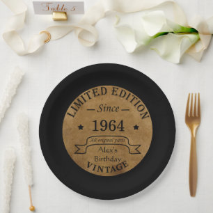 Personalised sixty vintage 60th birthday party paper plate