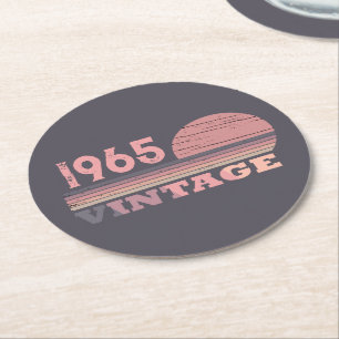 Personalised sixty vintage 60th birthday party round paper coaster