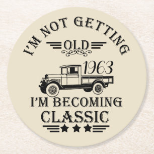 personalised sixty vintage 60th birthday party round paper coaster