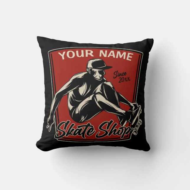 Personalised Skate Shop Grab Trick Skateboarding Cushion (Front)