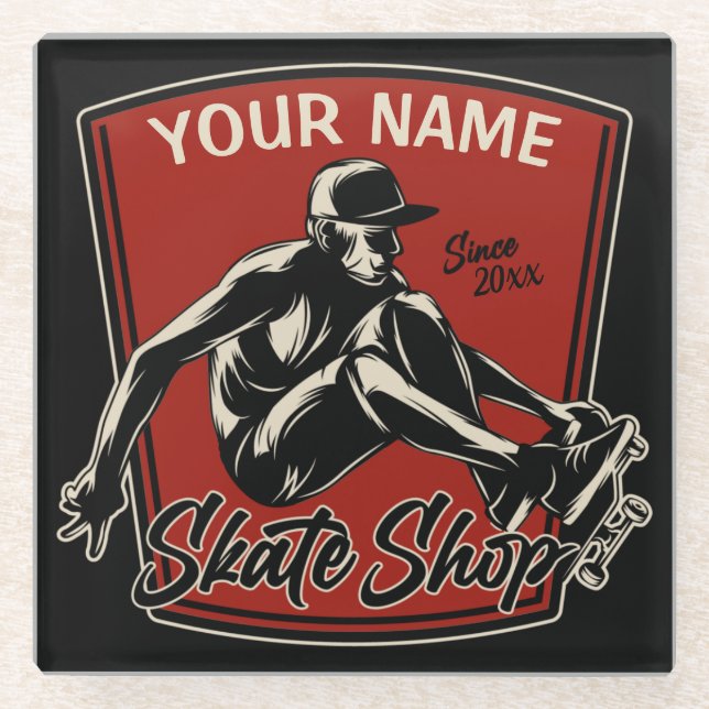Personalised Skate Shop Grab Trick Skateboarding  Glass Coaster (Front)