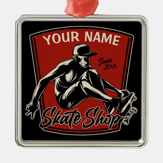 Personalised Skate Shop Grab Trick Skateboarding  Metal Ornament (Front)