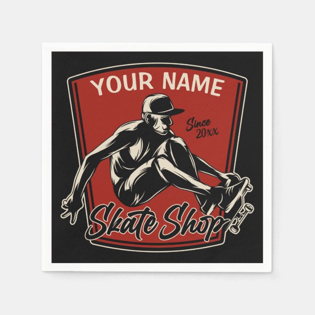 Personalised Skate Shop Grab Trick Skateboarding  Napkin (Front)