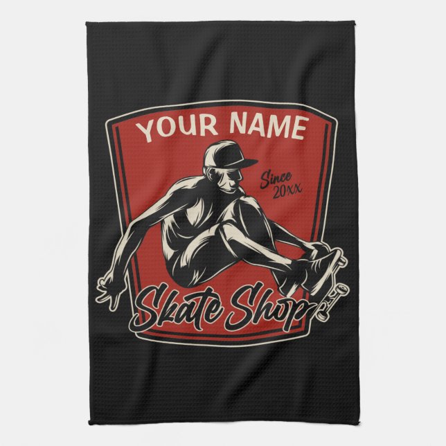 Personalised Skate Shop Grab Trick Skateboarding Tea Towel (Vertical)