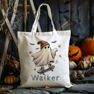 Personalised Skateboard Ghost Trick Or Treat Candy Tote Bag