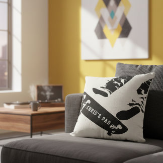 Personalised Skateboard Jump – Black And White Cushion