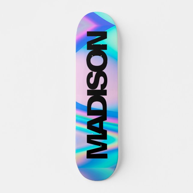 Personalised Skateboard Name Black Holographic (Front)