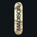 Personalised Skateboard Name Gold Yellow Wave<br><div class="desc">Easily personalise this colourful Skateboard on Gold Yellow Wave abstract design featuring black and cool sans serif font. Add your name,  choose font,  change size and position,  add clipart,  photos and shapes. Simple and beautiful,  perfect as gift idea for boys and girls.</div>