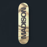 Personalised Skateboard Name Gold Yellow Wave<br><div class="desc">Easily personalise this colourful Skateboard on Gold Yellow Wave abstract design featuring black and cool sans serif font. Add your name,  choose font,  change size and position,  add clipart,  photos and shapes. Simple and beautiful,  perfect as gift idea for boys and girls.</div>