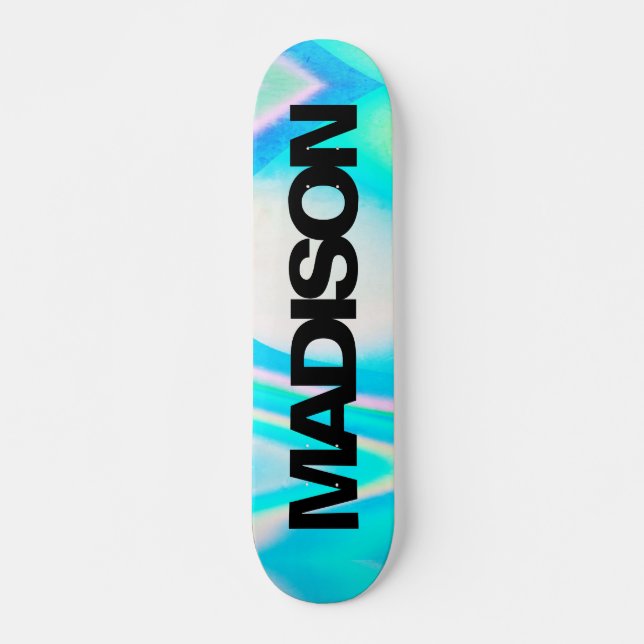 Personalised Skateboard Name Turquoise Blue Wave (Front)