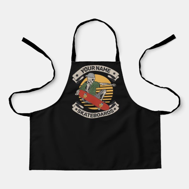 Personalised Skateboard Nose Grab Skeleton Skater  Apron (Front)