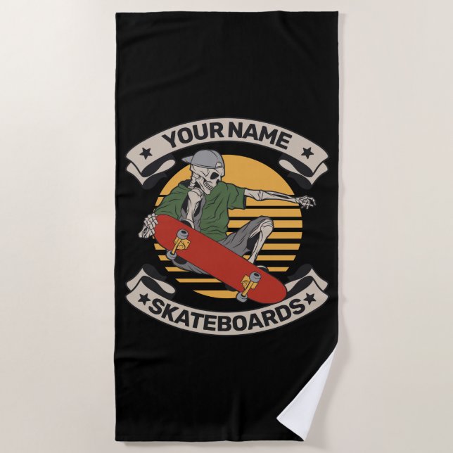 Personalised Skateboard Nose Grab Skeleton Skater  Beach Towel (Front)