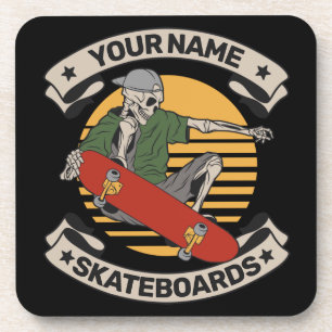 Personalised Skateboard Nose Grab Skeleton Skater  Coaster
