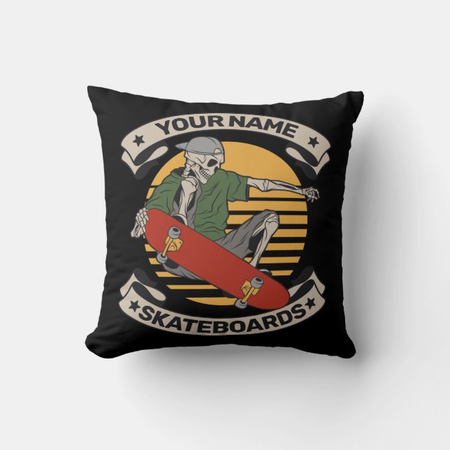 Personalised Skateboard Nose Grab Skeleton Skater  Cushion (Front)