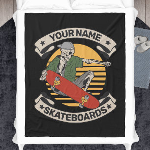Personalised Skateboard Nose Grab Skeleton Skater  Fleece Blanket