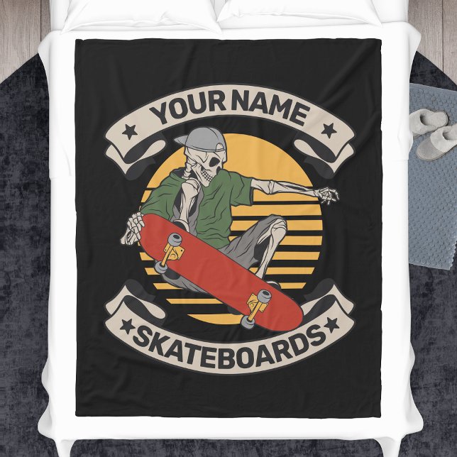 Personalised Skateboard Nose Grab Skeleton Skater  Fleece Blanket (Creator Uploaded)