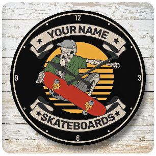 Personalised Skateboard Nose Grab Skeleton Skater Large Clock