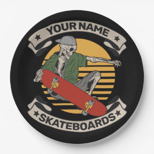 Personalised Skateboard Nose Grab Skeleton Skater  Paper Plate