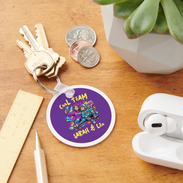 Personalised Skater Mum & Son Graffiti Keyring (Desk)