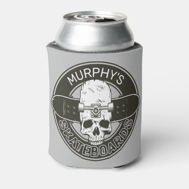 Personalised Skater NAME Skull Skateboarding Skate Can Cooler (Can Back)