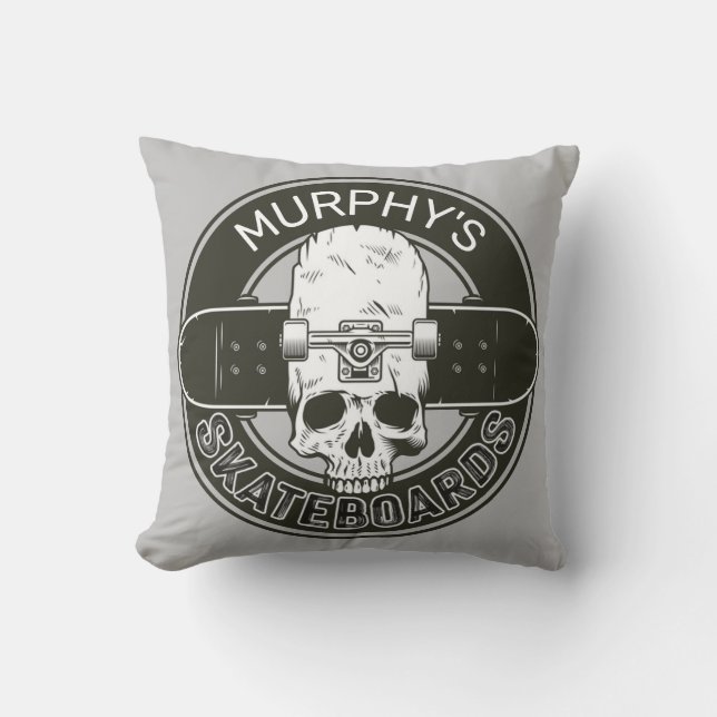 Personalised Skater NAME Skull Skateboarding Skate Cushion (Front)