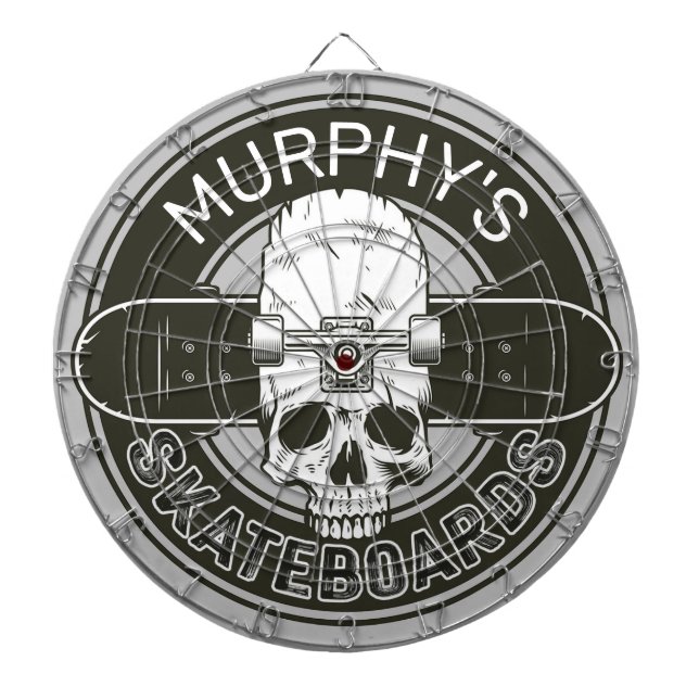 Personalised Skater NAME Skull Skateboarding Skate Dartboard (Front)
