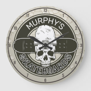Personalised Skater NAME Skull Skateboarding Skate Large Clock