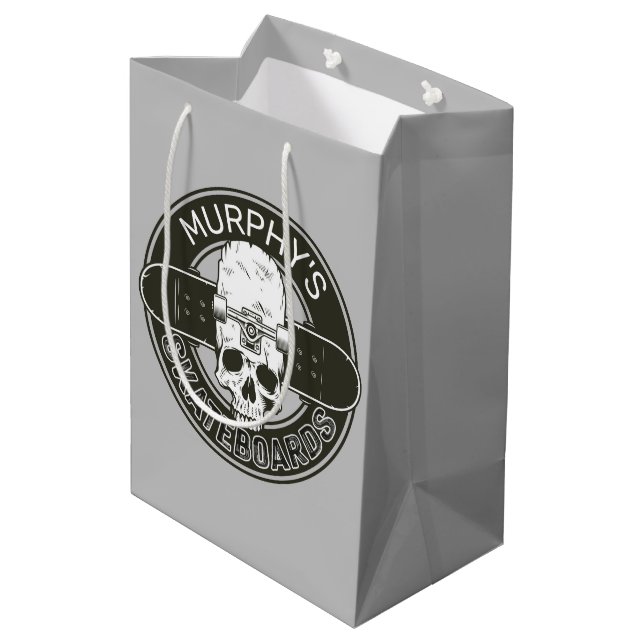 Personalised Skater NAME Skull Skateboarding Skate Medium Gift Bag (Back Angled)