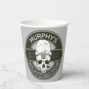 Personalised Skater NAME Skull Skateboarding Skate Paper Cups
