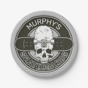 Personalised Skater NAME Skull Skateboarding Skate Paper Plate