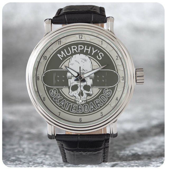 Personalised Skater NAME Skull Skateboarding Skate Watch (Creator Uploaded)