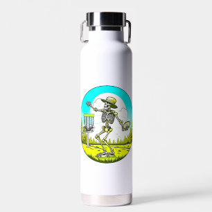 Personalised Skeleton Disc Golfer Retro Pop Art Water Bottle