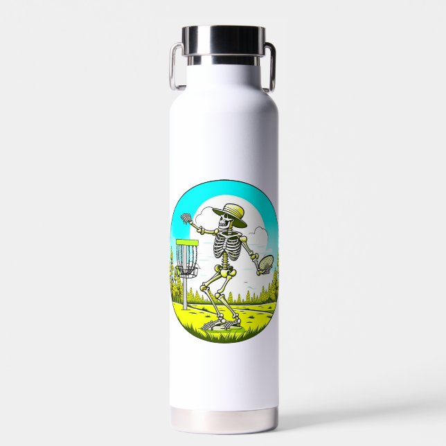 Personalised Skeleton Disc Golfer Retro Pop Art Water Bottle (Front)