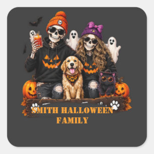 Personalised Skeleton Halloween Stay Spooky T-Shir Square Sticker