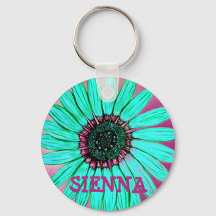 Personalised Sketched Flower Key Ring