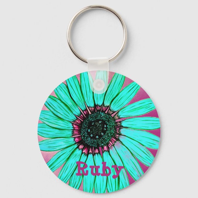 Personalised Sketched Flower Key Ring (Front)