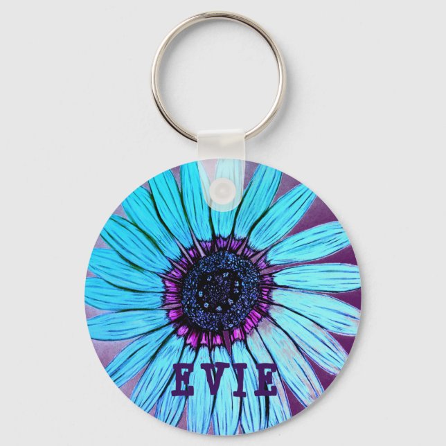 Personalised Sketched Flower Key Ring (Front)