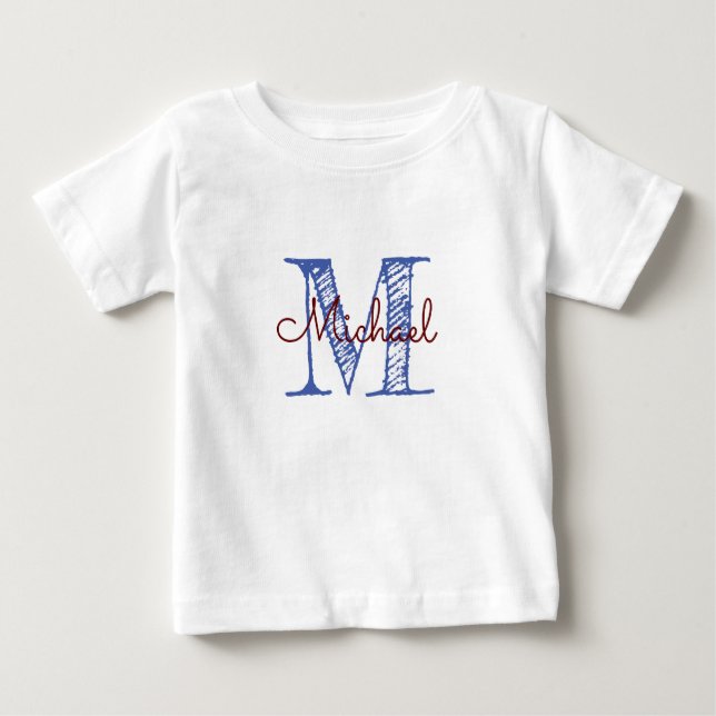 Personalised Sketched Name Monogram Baby Boy T-Shirt (Front)