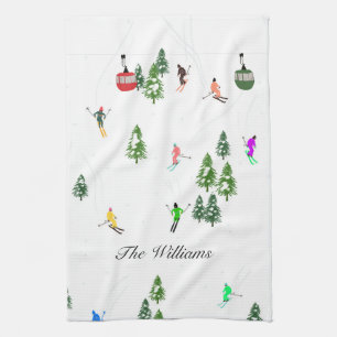 Personalised Ski Alpine Skiing   Skiers Tea Towel